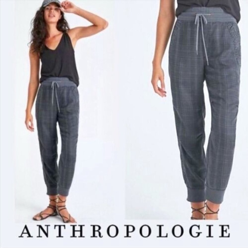 Anthropologie Kallie Charcoal Plaid Animal Print Joggers